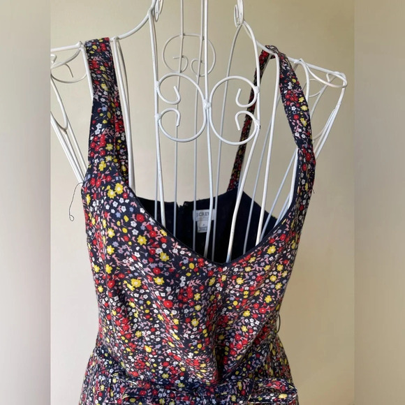 J Crew maxi tiered dress belted linen blend ditsy floral print navy blue size 2 - Picture 4 of 9